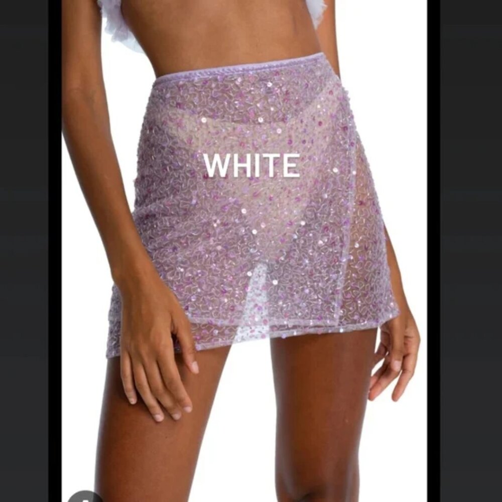 NWOT Dyspnea Miss Slinky Mini Skirt White Sequin Sheer Embellished XXL Sexy